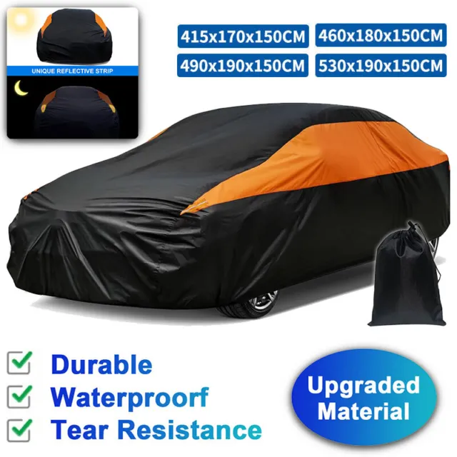 6-Layer Waterproof Car Cover Heavy Duty Cotton Lined UV Protection - Size Large