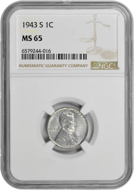1943 S 1c Lincoln Steel Wheat Cent NGC MS 65