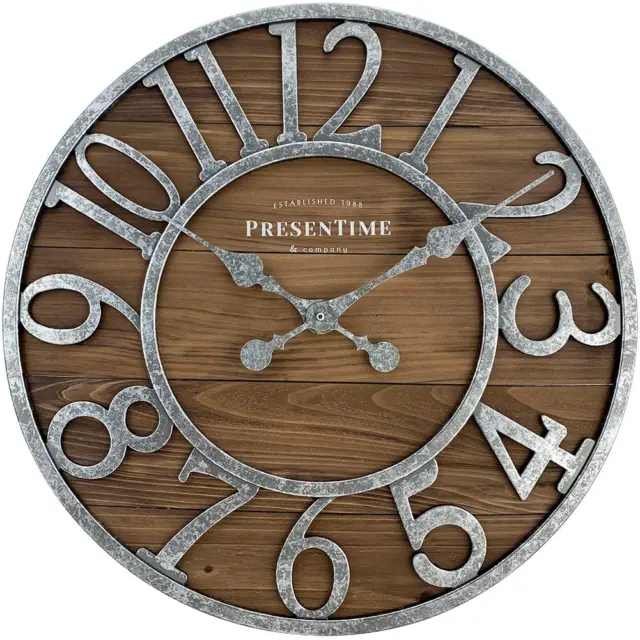 Vintage Farmhouse Series, Galvanized Rustic Barnwood Clock, 19.5 Inch, Galvanize 2