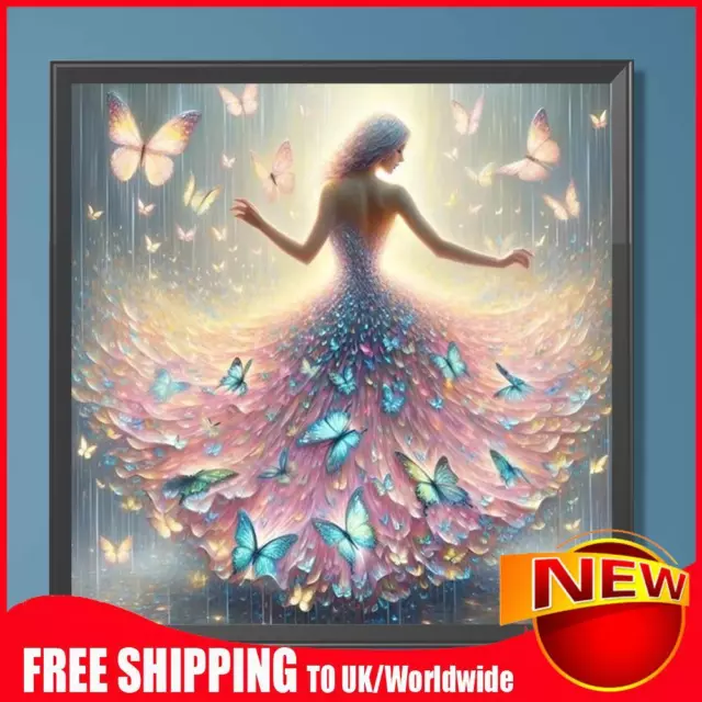 5D DIY Full Round Drill Diamond Painting Butterfly Skirt Girl Art Craft 30x30cm