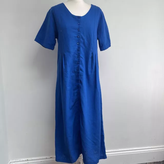 Patra Midi Dress Size Medium Blue Button Down Short Sleeve Linen Cotton