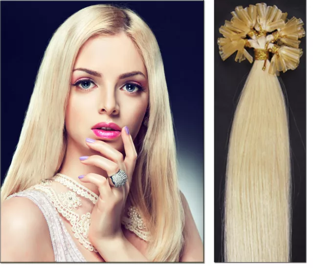 200 Extensions De Cheveux Pose A Chaud 100% Naturels Remy Hair Blond Platine