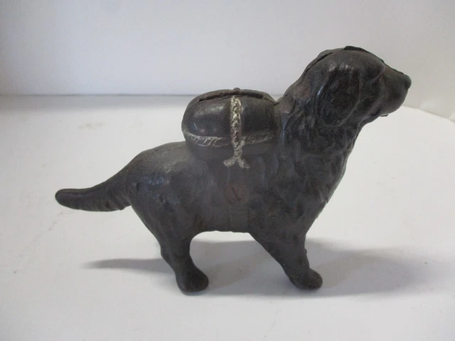 Antique Cast Iron St. Bernard Dog I Hear a Call Still Penny Bank