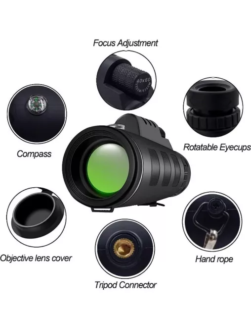 Telescopio monocular Day/Night Vision 40x60 zoom de alta potencia BAK4 impermeable