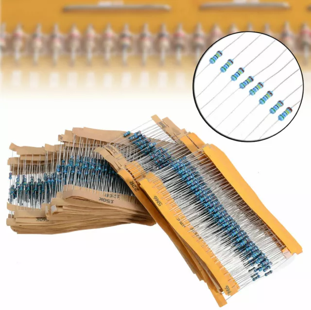 64 values 1280pcs 1 ohm - 10M ohm 1/4W Metal Film Resistors Assortment Kit