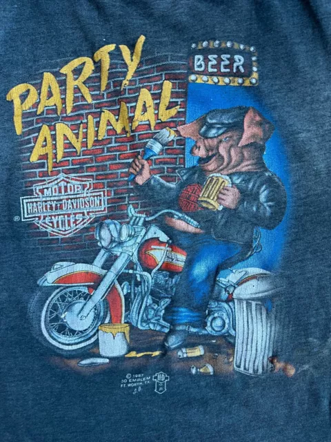 Authentic Vintage 1987 Harley Davidson 3D Emblem PARTY ANIMAL Hog T Shirt