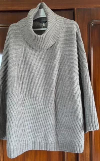 Joules Grey Chunky Wool Poncho Cape Jumper M/L 14/16 New With Tags Unwanted Gift