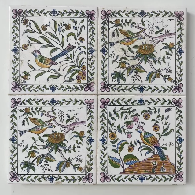 Mid Century Art Nouveau Style Tiles Wall Display Hanging, Birds