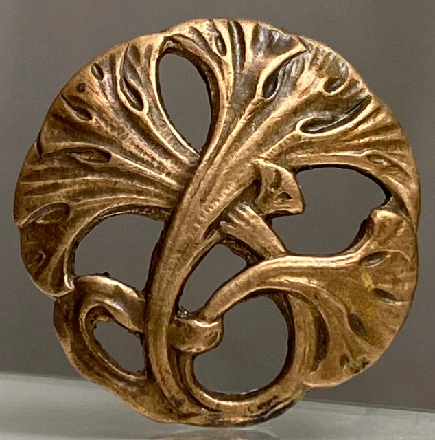 Bouton ancien Art Nouveau 21 mm - Métal cuivré ajouré fleurs de volubilis