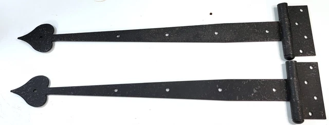 2 HUGE Strap T Hinges 22" Tee Forged Gate Barn Rustic Medieval Iron Large