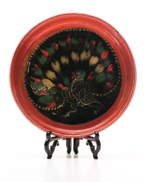 Antique Vintage Burmese Myanmar "Peacock" Lacquered Plate