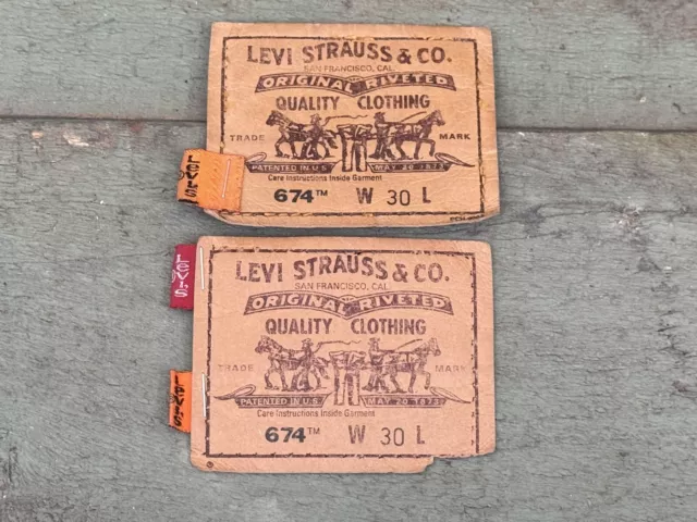 Vintage LEVI'S 674 Reclaimed Leather Brand Labels + Tags Red Orange Advertising