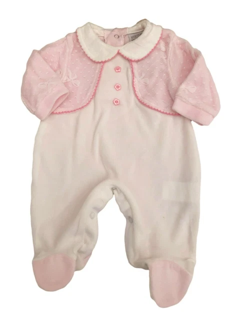 Nuovo con Etichetta Baby Ragazze Rosa Velluto e Bianco Tutina Neonati 0-3 M 3-6