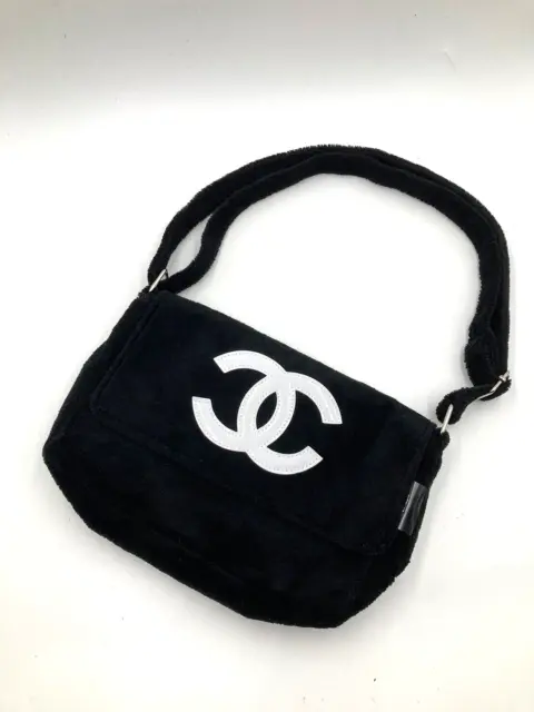 CHANEL PRECISION Shoulder Bag Pile fabric Black Coco Logos Purse