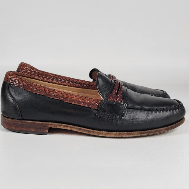 Allen Edmonds Newcomb Shoes Men 8.5D Black Brown Woven Leather Penny Loafers USA Allen Edmonds  main image 3