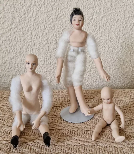 3× Porcelain Dolls House Miniature Dolls