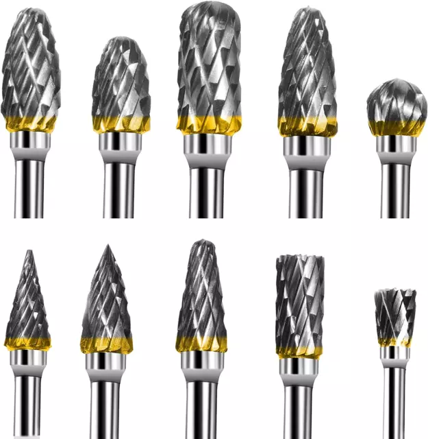 Carbide Rotary Burr Set -  10PCS Double Cut Carving Burr Bits Tungsten Carbide 1