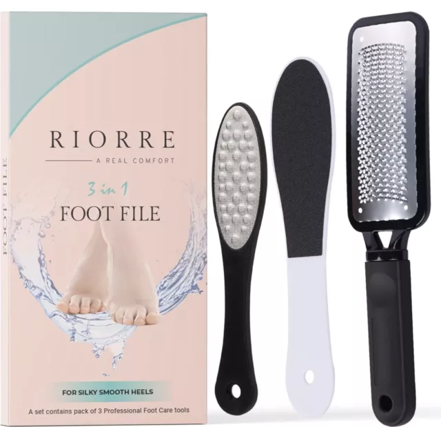 Riorre Professional Foot Files for Hard Skin - Premium 3 in 1 Pedicure Foot File