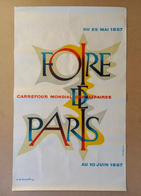 Ancienne affiche publicitaire A.M. CASSANDRE 1956 exposition FOIRE de PARIS 1957