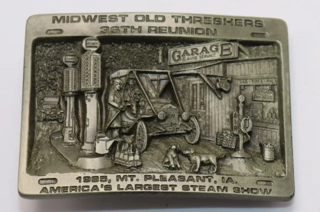 1985 Midwest Old Threshers Mt Pleasant Iowa Belt Buckle Gas Station