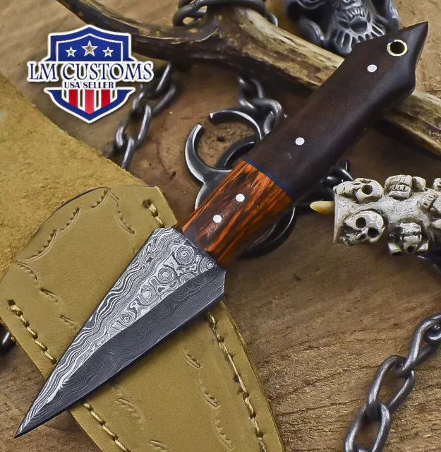 Hot Item Skinner Knife Rain Drop Damascus Walnut Wood Wooden Bolster EDC Rare