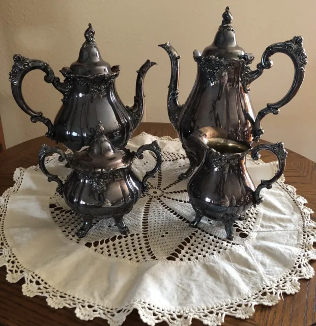 Vtg Baroque by Wallace Silverplate Coffee Tea Set Sugar Creamer