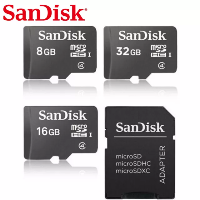 SanDisk Micro SD 2GB 4GB 8GB 16GB 32GB TF SDHC Standard C4 Memory card + Adapter