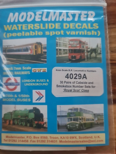 Modelmaster Decals MODELMASTER WATERSLIDE DECALS 4029A Royal Scot Class Numbers Decals £7. ...