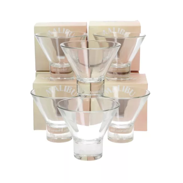 6 X Malibu Martini Glass Engraved Cocktail Boxed Party New