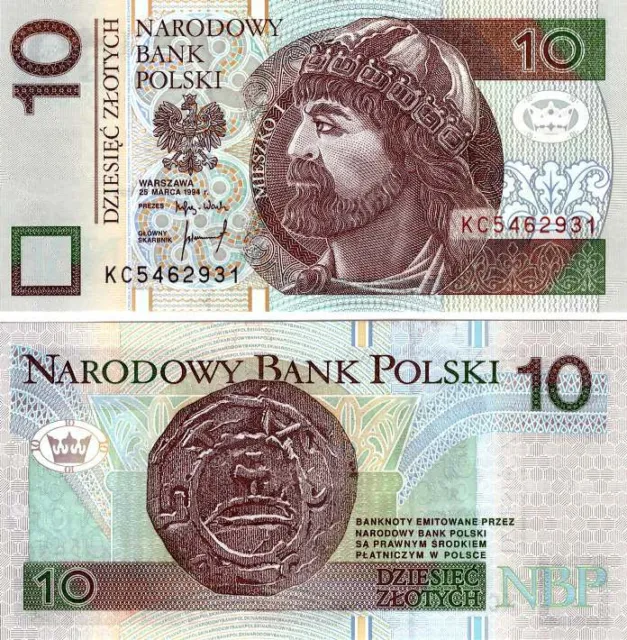 ■■■ Poland 10 zl P-173 1st Release 1994 replaced after 04.2014 UNC and rare ■■■