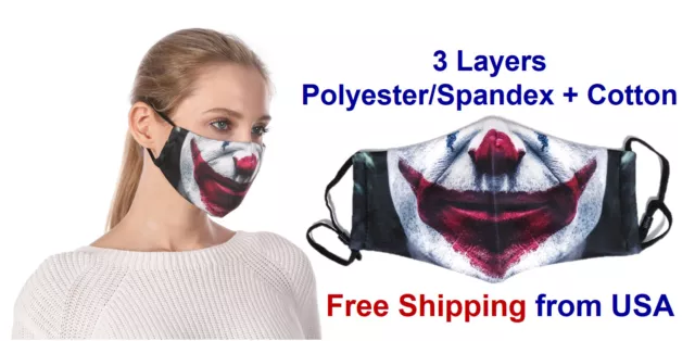 Joker Face Mask High Quality Fashion Print Filter Pocket Reusable Washable