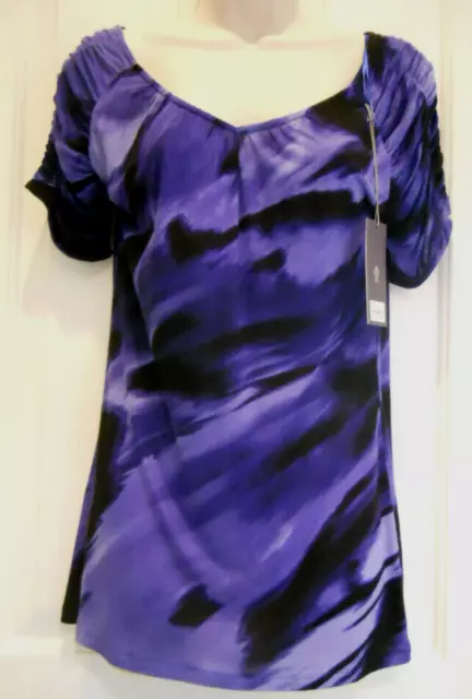 Jennifer Lopez Top Urban Allure Purple & Black Short Sleeve Blouse Women's Sz XS