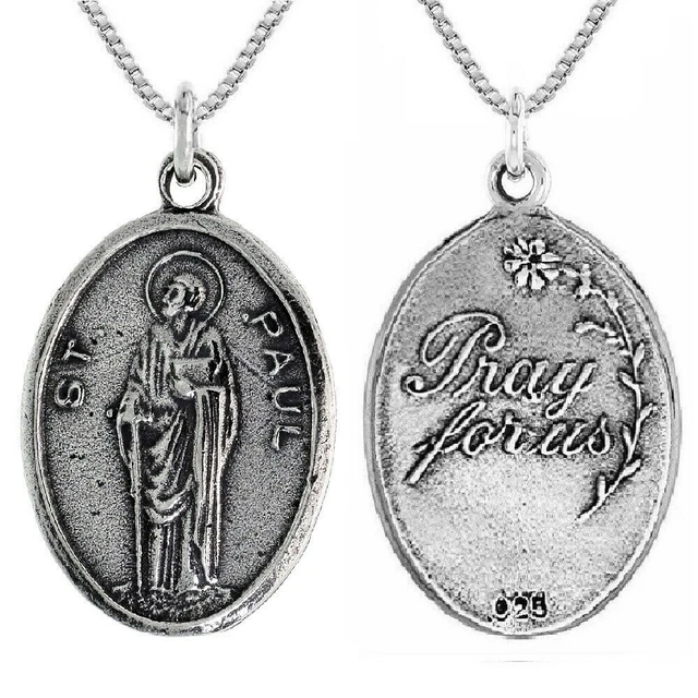 STERLING SILVER ST. Paul The Apostle Oval-shaped Medal Pendant / Charm ...