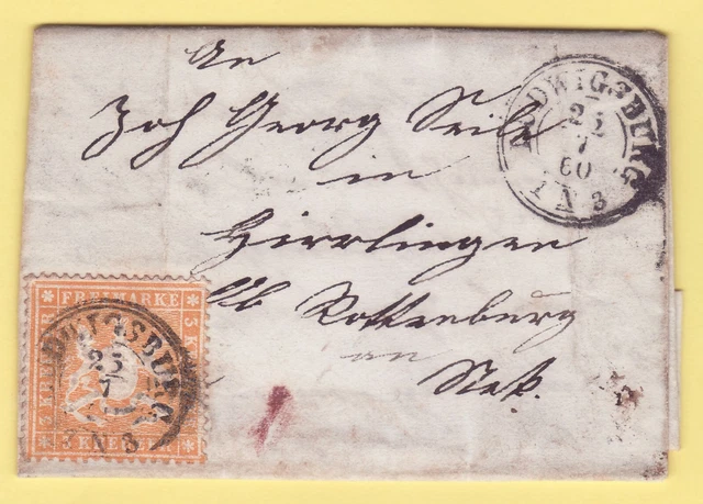 ## AD Württ. 17 x MINI - BRIEF 1860 , LUDWIGSBURG - ROTTENBURG , DEKORATIV ##