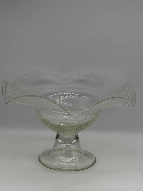 VTG Clear GLASS Controlled Bubble Bowl Dish On Pedestal