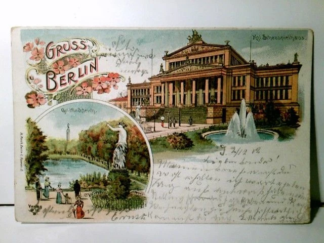 Gruss aus Berlin. Alte Mehrbild Litho / Ak farbig, gel. 1902. Kgl. Schauspielhau