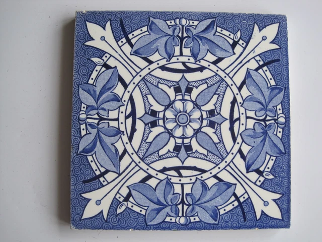 Antique Blue On White Aesthetic Transfer Print Wall Tile  With Central Rose