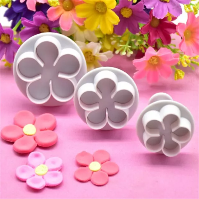 3 piezas cortador de galletas émbolo de flores hágalo usted mismo flor pastel fondant pastel M*H7