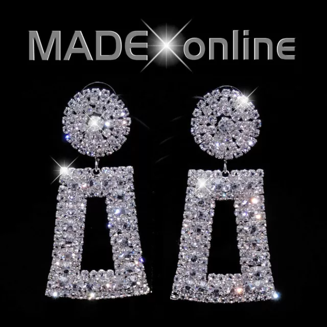 Large Dangle Drop Diamante Geometric Oblong Bling Earrings