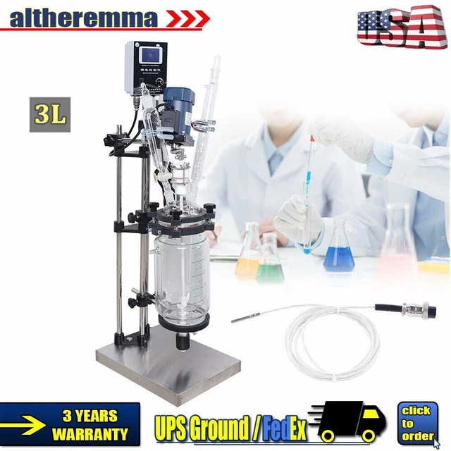 Chemical Lab Double Jacketed Glass Reactor Reaction Kettle 3L Digital 6800r/min