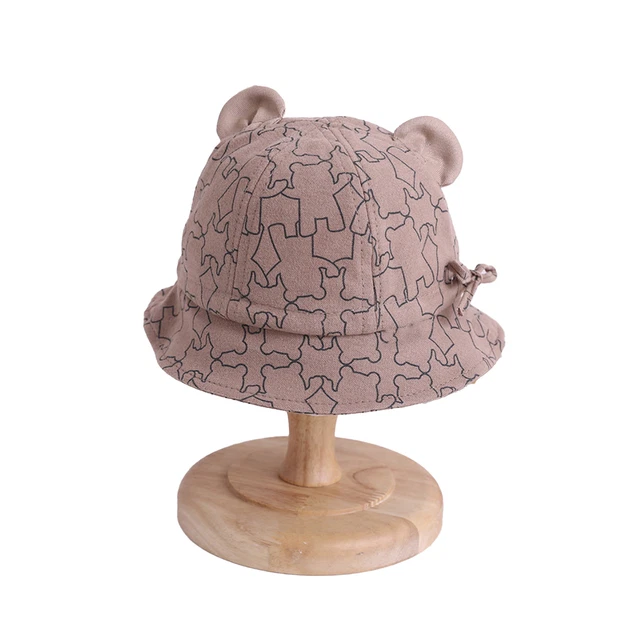 Cappello da sole bambini, orso dei cartoni animati, stampa, fiocco anti-UV, decorazione,