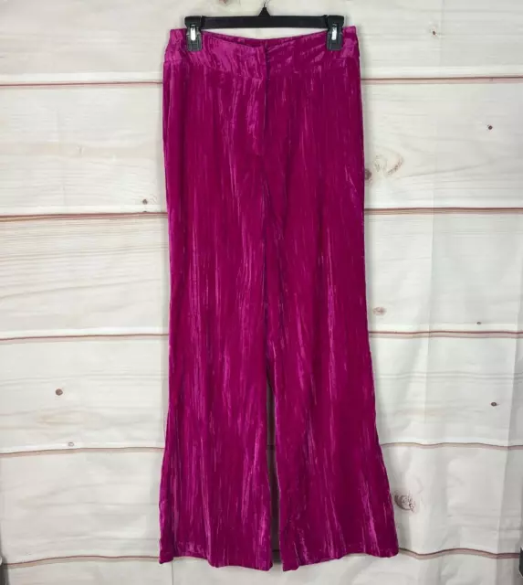 Cider Pants Womens Small Pink Velvet High Waist Flare Dress Solid Trousers