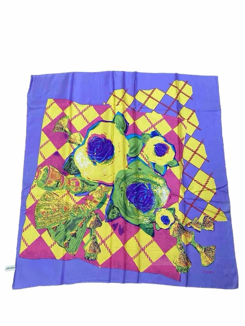 Foulard En Soie Vintage Emanuel Ungaro - Dimensions 87x90 Cm - Motif Multicolore - Occasion