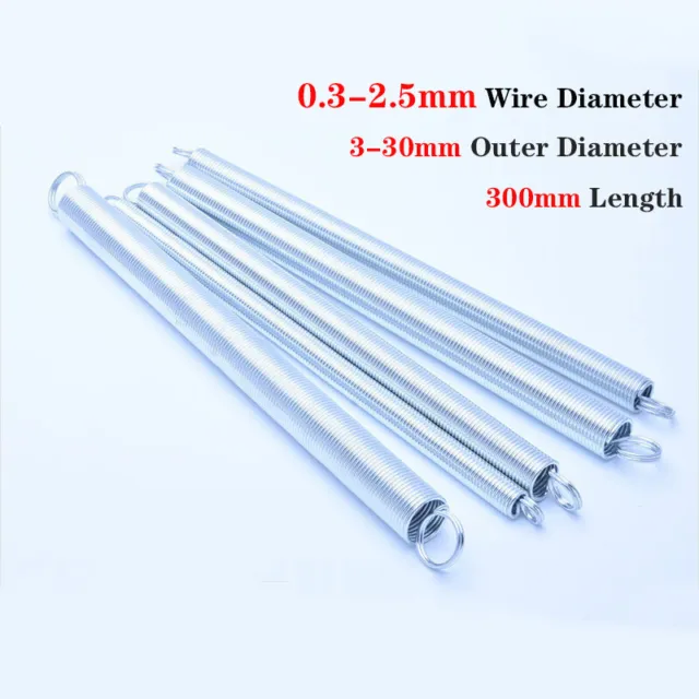 Expansion Tension Extension Spring 0.3-2.5mm Wire Dia 300mm Length Zinc Plated