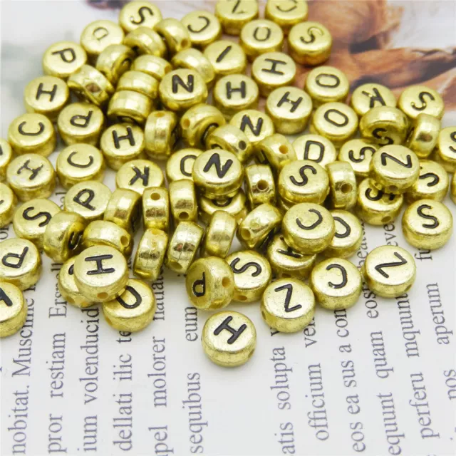 200 Gold A-Z Letter Random Round Beads 26 Alphabet Acrylic Bracelet DIY 7x7x4mm 2
