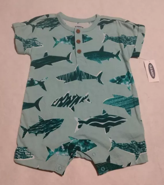 NWT Old Navy Shark Short Sleeve Romper One Piece 3-6 Months Baby Boy