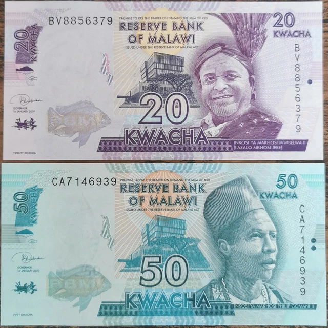 Lot 2 billets Neuf  20 & 50 Kwacha MALAWI - 2019 & 2020 - UNC