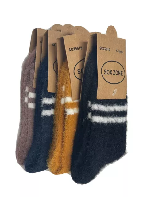 3 pairs Kids Super Soft Fluffy Two-Tone Warm Winter Socks size for ages 6-10