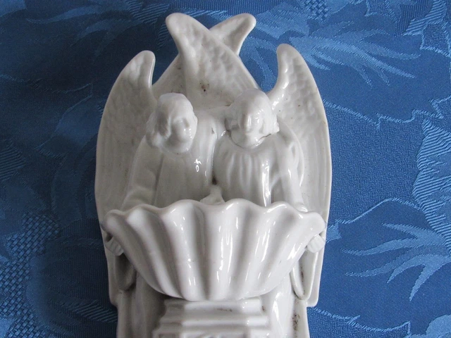 04J34 OLD GRAND BENITIER DOUBLE GUARDIAN ANGEL PORCELAIN PARIS 1880 19th century 2