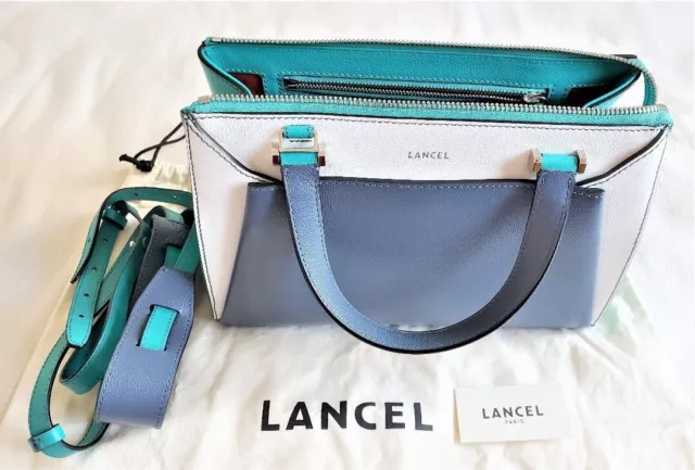 Lancel LISON Blue x Green Shoulder Handbag Leather W/Dust Bag NEW Ships Fr Japan